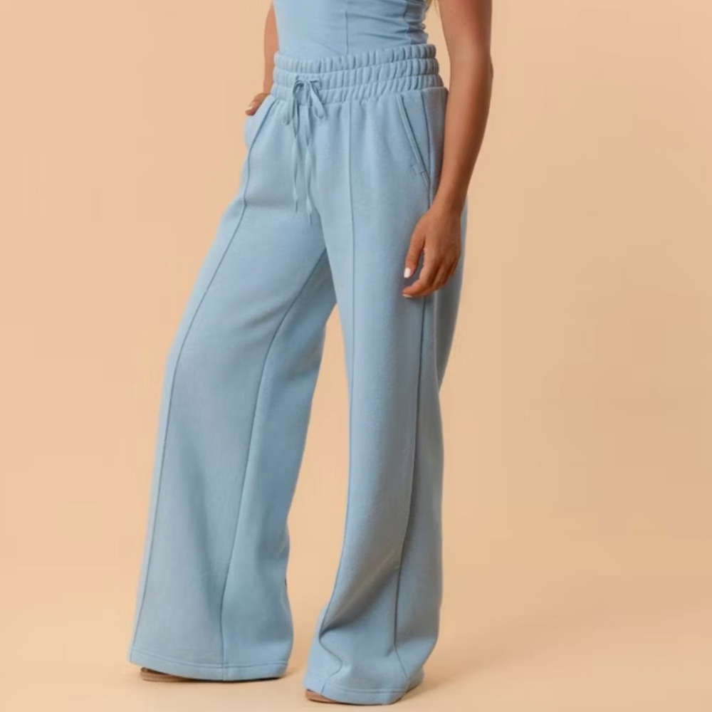 Blogilates Travel Trouser High-Rise Wide Leg Sweatpants Light Bue 2X